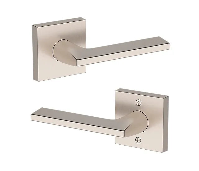 Baldwin Anaheim Hills Lever with Contemporary Square Rosette in Lifetime Satin Nickel finish