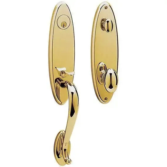 Baldwin Blakely Single Cylinder Handleset with Interior 5025 Egg Knob in Lifetime Polished Brass finish