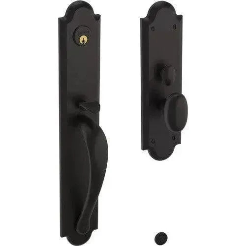 Baldwin Boulder Full Escutcheon Mortise Handleset Trim with Interior Oval Knob in Oil Rubbed Bronze finish