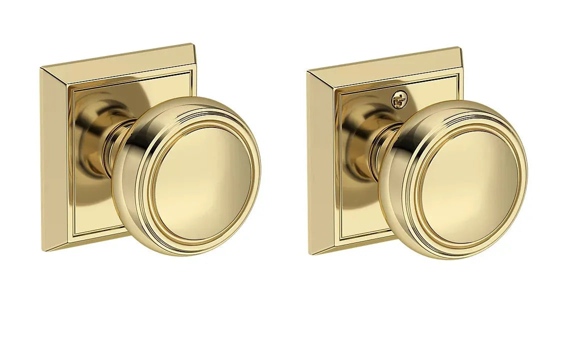 Baldwin Bremerton Knob with Chamfered Square Rosette in Non-Lacquered Brass finish
