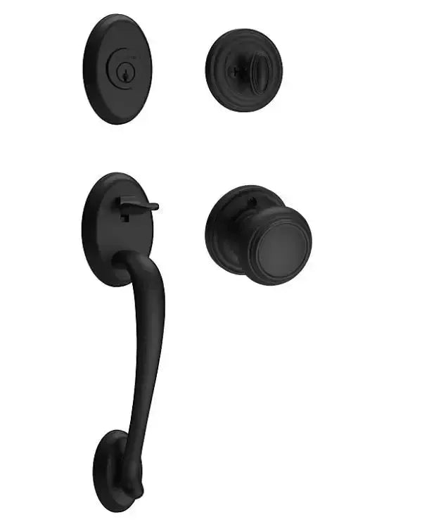 Baldwin Columbus Handleset with Interior Traditional Knob with Traditional Round Rosette in Satin Black finish