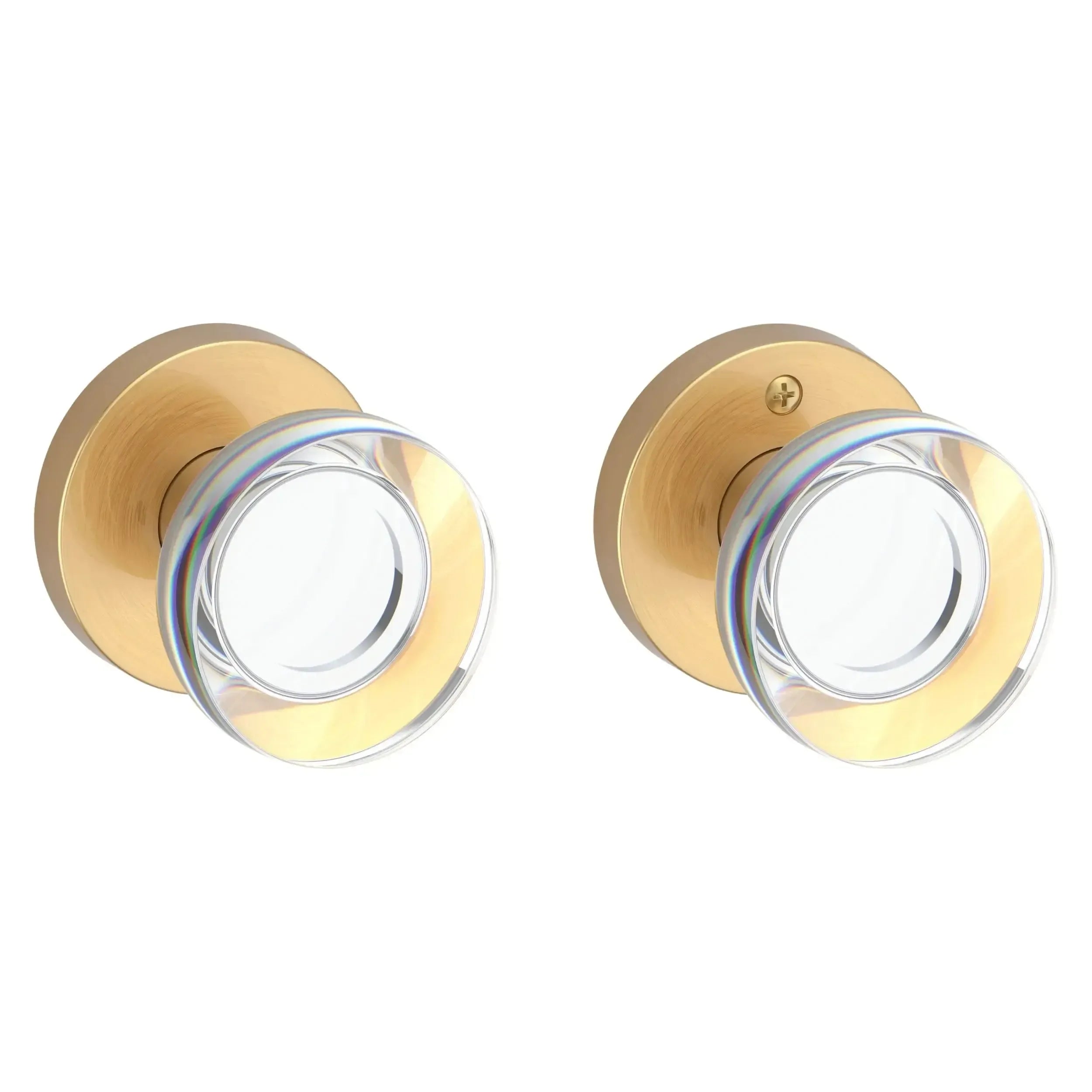 Baldwin Contemporary Crystal Knob with Contemporary Round Rosette in Lifetime Satin Brass finish