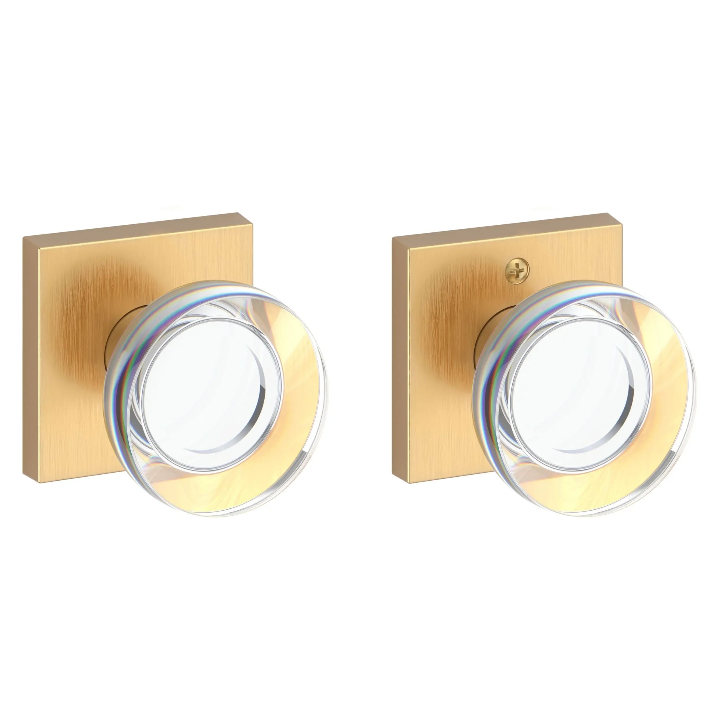 Baldwin Contemporary Crystal Knob with Contemporary Square Rosette Lifetime Satin Brass