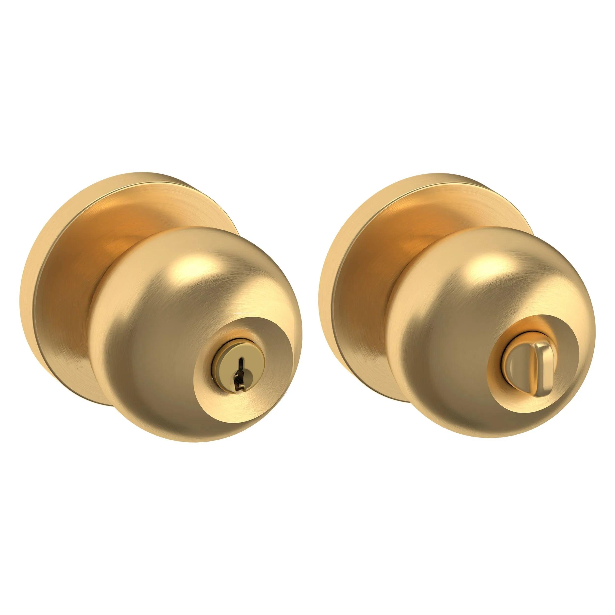 The Baldwin Estate 5215 Modern Keyed Knob with Contemporary Rosette in Lifetime Satin Brass finish.