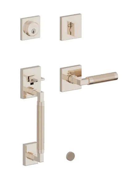 Baldwin Gramercy Knurled Sectional Handleset with L030 Gramercy Lever in Lifetime Polished Nickel finish