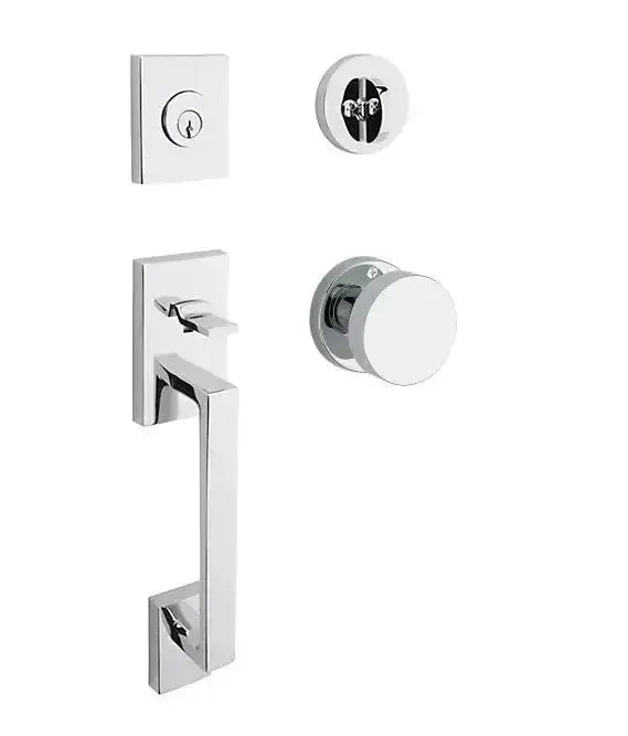 Baldwin La Jolla Handleset with Interior Contemporary Knob with Contemporary Round Rosette in Polished Chrome finish