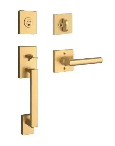 Baldwin La Jolla Handleset with Interior Tube Lever with Contemporary Square Rosette in Lifetime Satin Brass finish