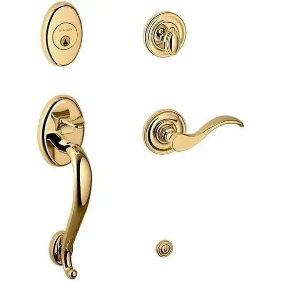 Baldwin Logan Sectional Single Cylinder Handleset with Interior 5455V Wave Lever in Unlacquered Brass finish