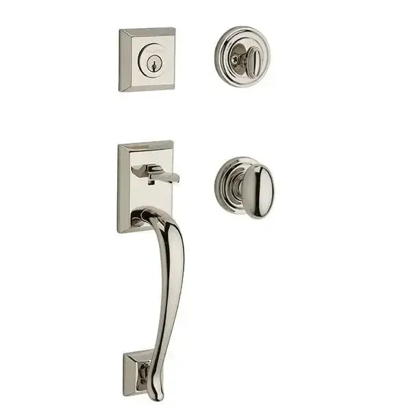 Baldwin Napa Handleset with Interior Ellipse Knob with Traditional Round Rosette in Lifetime Polished Nickel finish