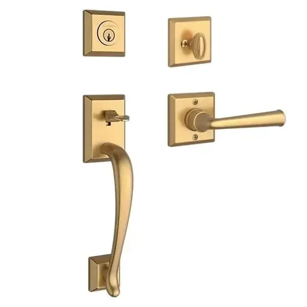 Baldwin Napa Handleset with Interior Federal Lever with Traditional Square Rosette in Lifetime Satin Brass finish