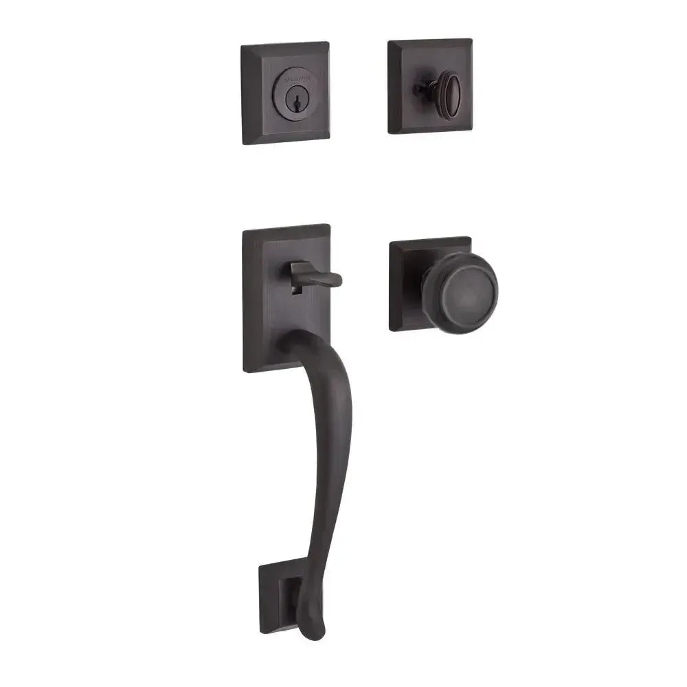 Baldwin Napa Handleset with Interior Traditional Knob with Traditional Square Rosette in Venetian Bronze finish