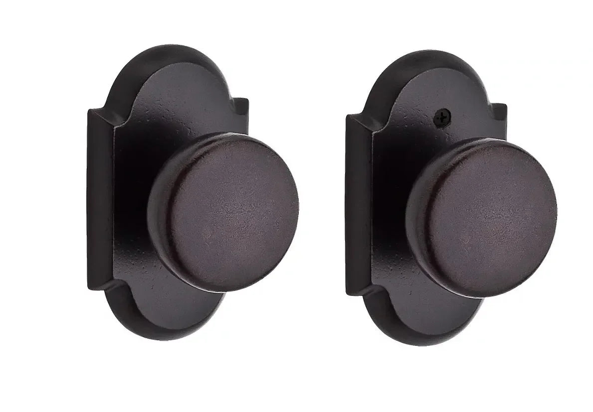 Baldwin Rustic Knob with Rustic Arch Rosette Dark Bronze