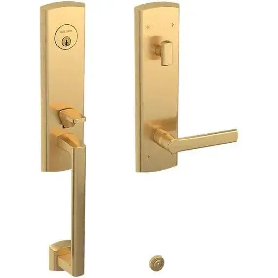 Baldwin Soho Single Cylinder Handleset with Interior 5485V Lever in Lifetime Satin Brass finish