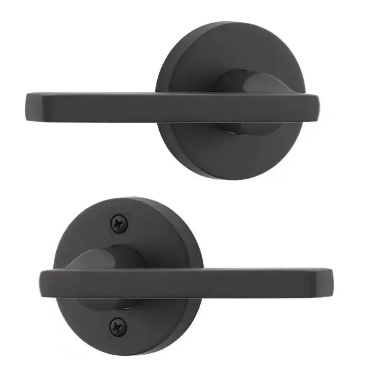 Baldwin Square Lever with Contemporary Round Rosette in Satin Black finish