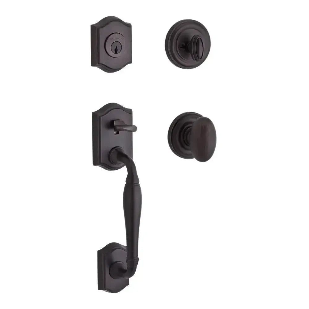 Baldwin Westcliff Handleset with Interior Ellipse Knob with Traditional Round Rosette in Venetian Bronze finish