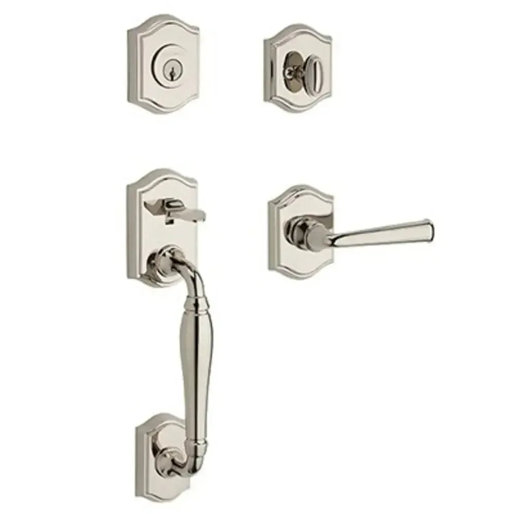 Baldwin Westcliff Handleset with Interior Federal Lever with Traditional Arch Rosette in Lifetime Polished Nickel finish