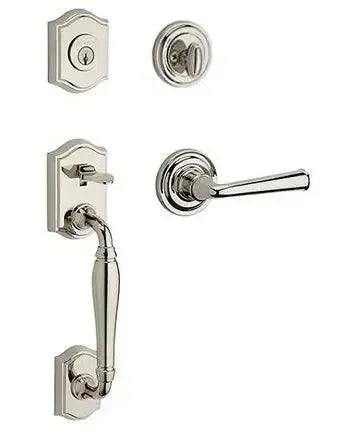 Baldwin Westcliff Handleset with Interior Federal Lever with Traditional Round Rosette in Lifetime Polished Nickel finish