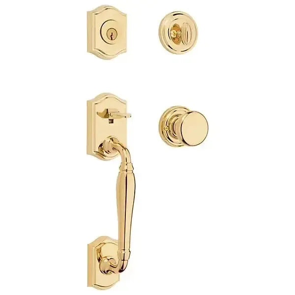 Baldwin Westcliff Handleset with Interior Round Knob with Traditional Round Rosette in Lifetime Polished Brass finish