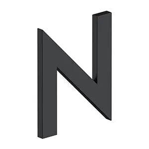 Deltana 4" Letter N, Modern B Series with Risers, Stainless Steel in Paint Black finish