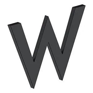 Deltana 4" Letter W, Modern B Series with Risers, Stainless Steel in Paint Black finish