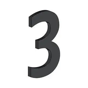 Deltana 4" Modern B Series House Number with Risers, Stainless Steel, No. 3 Paint Black