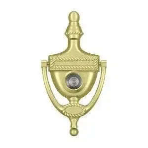 Deltana Victorian Rope Door Knocker with Viewer in Polished Brass finish