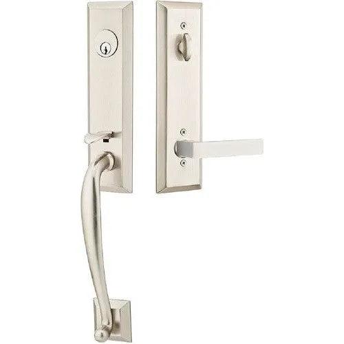 Emtek Adams Tubular Entrance Handleset With Dumont Lever Satin Nickel