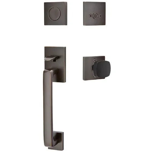 EmtekEmtek Baden Entrance Handleset With Freestone Square Knob in