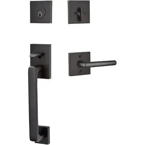 Emtek Baden Entrance Handleset With Stuttgart Lever in Flat Black finish