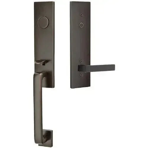 Emtek Davos Tubular Entrance Handleset With Dumont Lever in