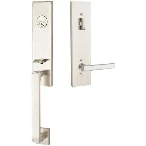 Emtek Davos Tubular Entrance Handleset With Freestone Lever in