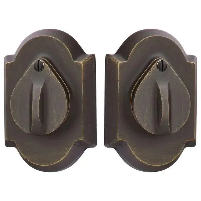 Emtek Double Cylinder #1 Sandcast Bronze Keyed Deadbolt with Flap in Medium Bronze Patina finish
