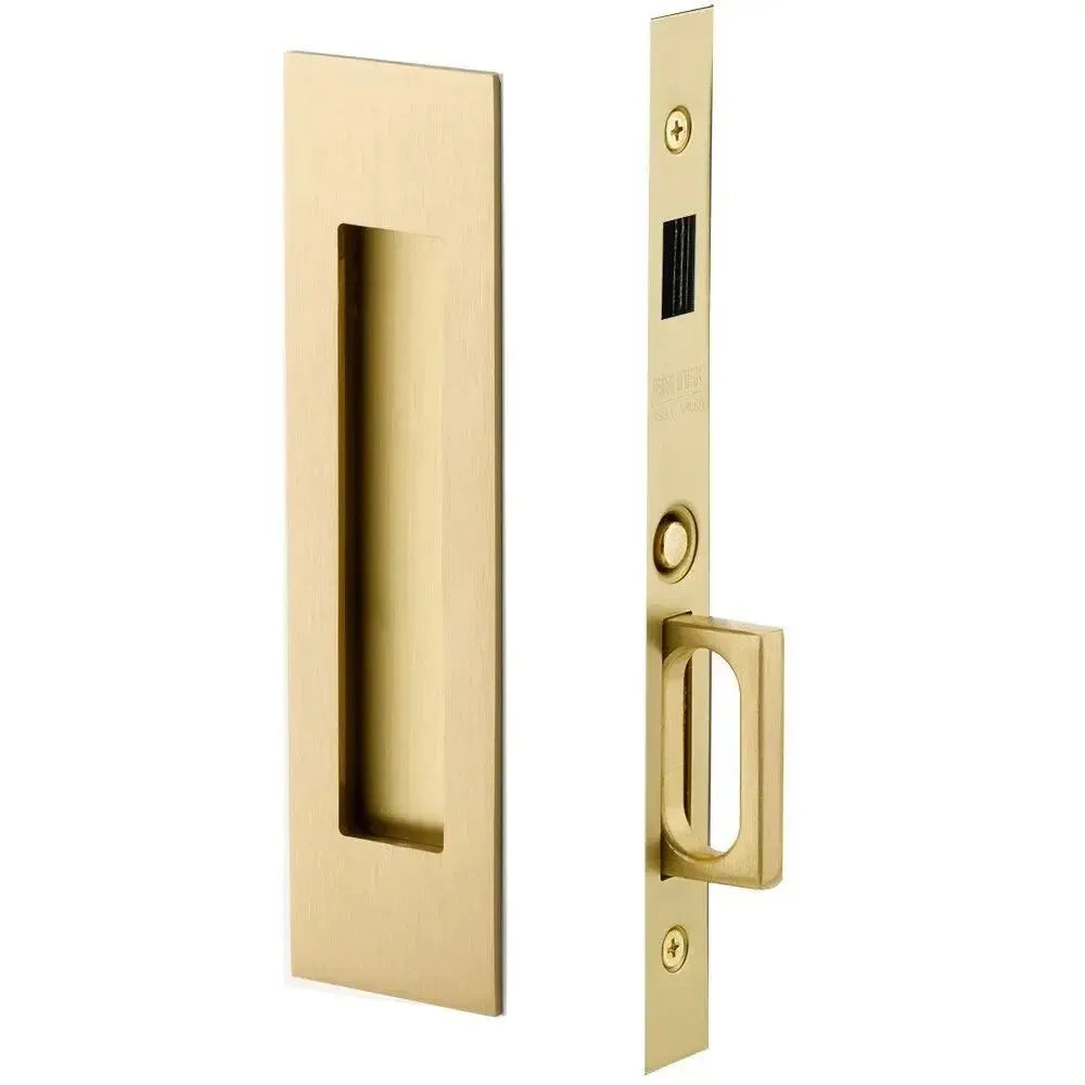 Emtek Narrow Modern Rectangular Pocket Door Mortise Lock in Satin Brass finish