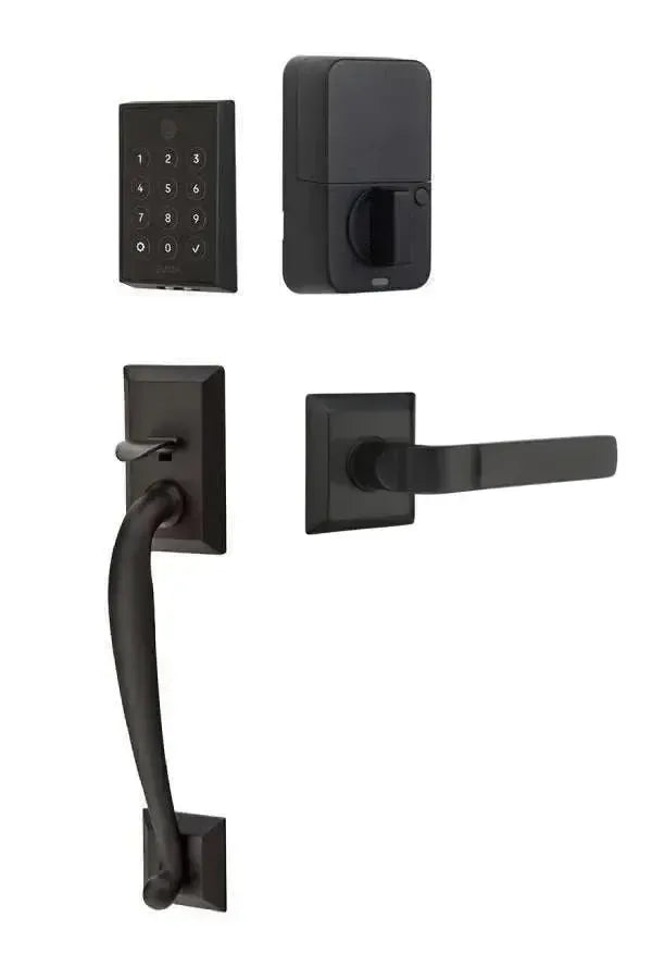 Emtek EMPowered 2 Touch Entry Set with Franklin Grip and Aston Lever in