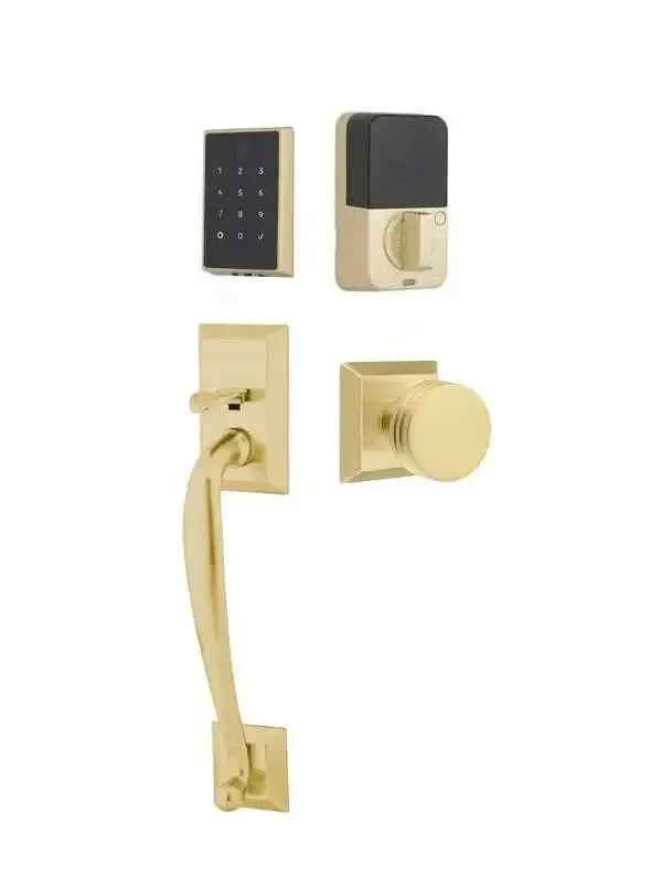 Emtek EMPowered 2 Touch Entry Set with Franklin Grip and Bern Knob in