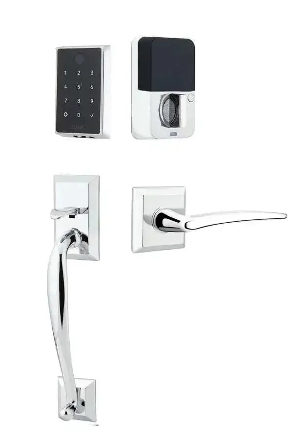 Emtek EMPowered 2 Touch Entry Set with Franklin Grip and Poseidon Lever in