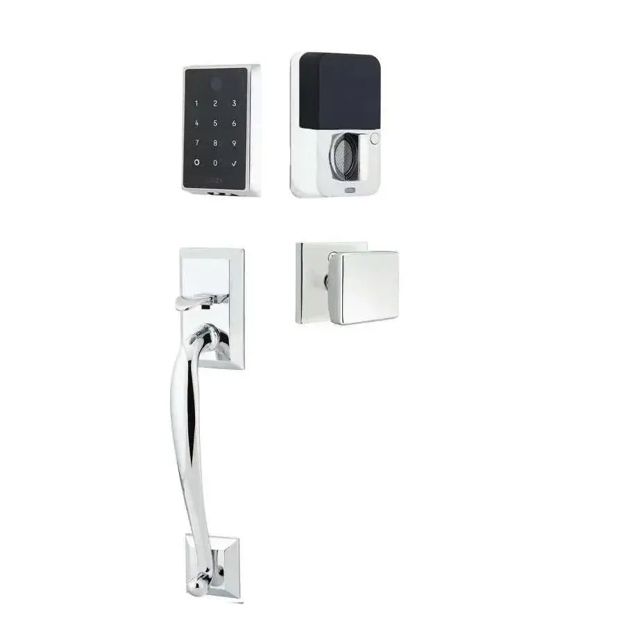 Emtek EMPowered 2 Touch Entry Set with Franklin Grip and Square Knob in