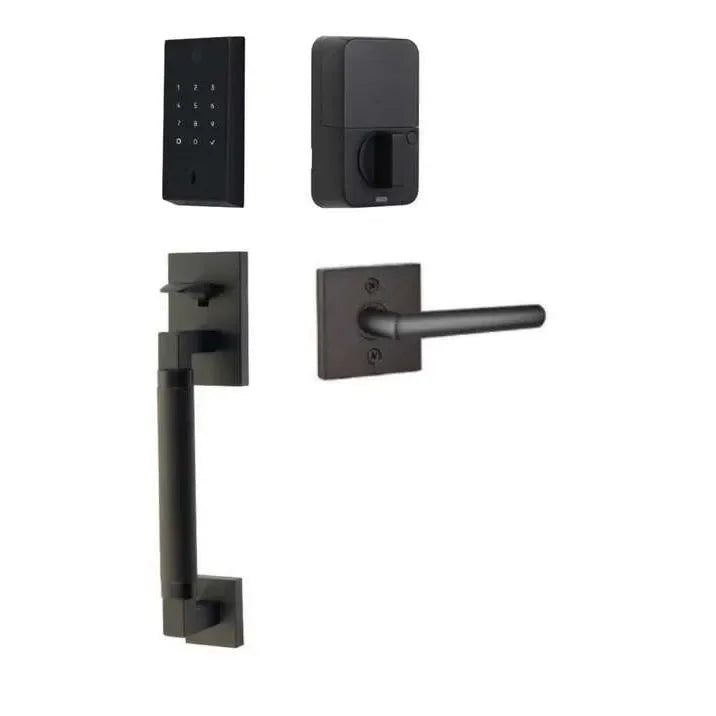 Emtek EMPowered 2 Touch Entry Set with Hercules Smooth Grip and Stuttgart Lever Flat Black