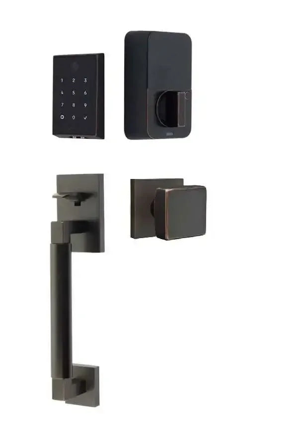 Emtek EMPowered 2 Touch Key Free Entry Set with Hercules Smooth Grip and Square Knob in