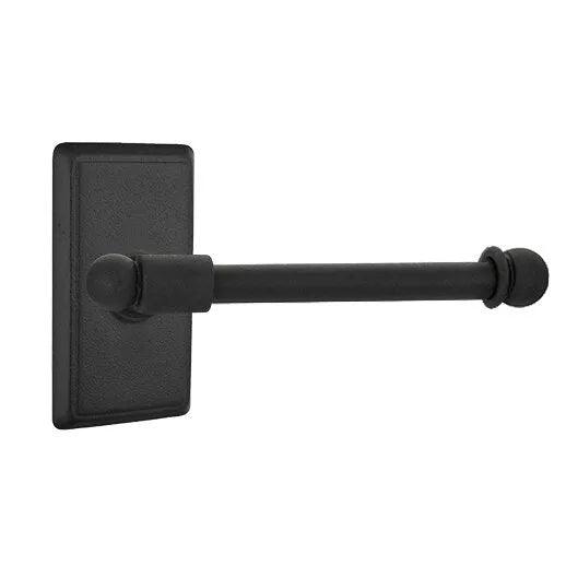 The Emtek Wrought Steel Paper Holder - Bar Style with #3 Rosette in Flat Black Steel finish.