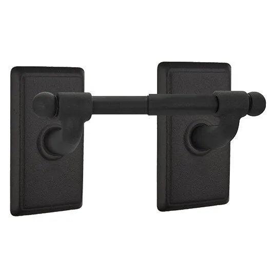 The Emtek Wrought Steel Paper Holder - Spring Rod Style with #3 Rosette in Flat Black Steel finish.
