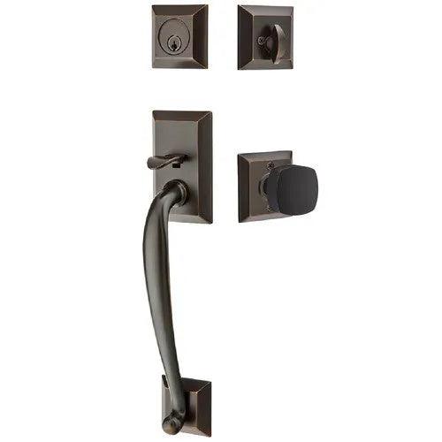 EmtekEmtek Franklin Tubular Entrance Handleset With Freestone Square Knob in