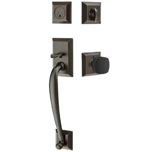 EmtekEmtek Franklin Tubular Entrance Handleset With Freestone Square Knob in