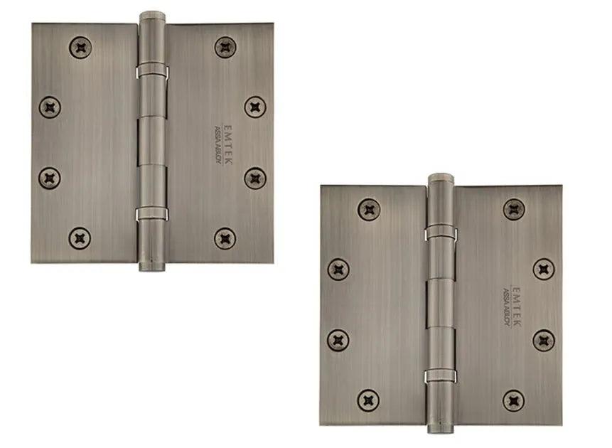 Emtek Heavy Duty Solid Brass Ball Bearing Hinge, 5" x 5" with Square Corners Pewter