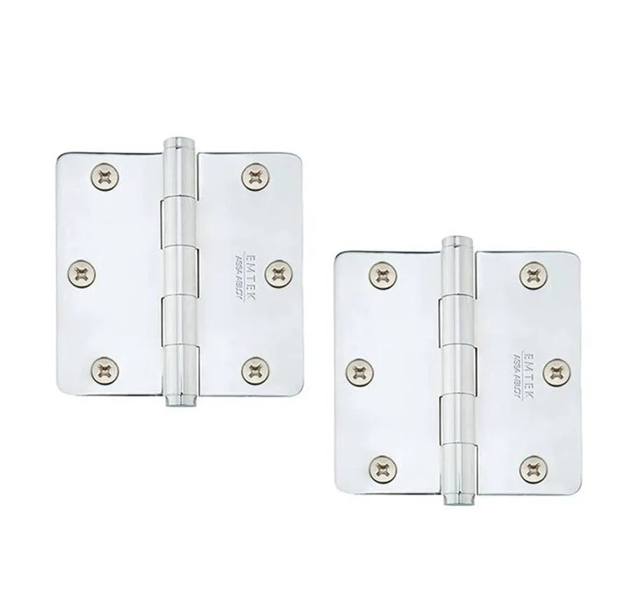 Emtek Heavy Duty Solid Brass Plain Bearing Hinge, 3.5" x 3.5" with 1/4" Radius Corners Polished Chrome