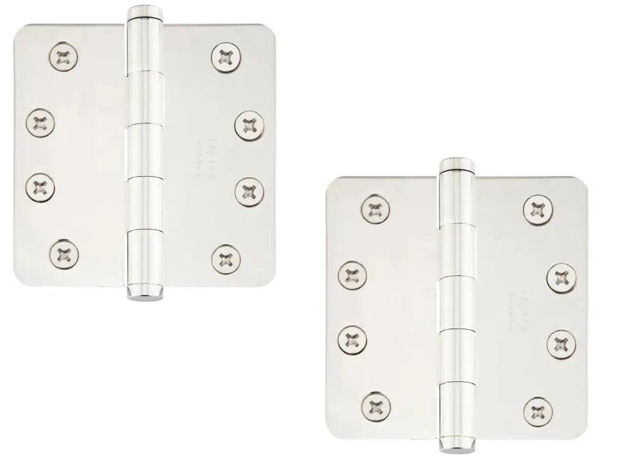 Emtek Heavy Duty Solid Brass Plain Bearing Hinge, 4" x 4" with 1/4" Radius Corners Lifetime Polished Nickel