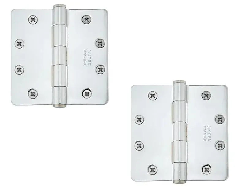 Emtek Heavy Duty Solid Brass Plain Bearing Hinge, 4.5" x 4.5" with 1/4" Radius Corners in Polished Chrome finish
