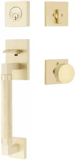 Emtek Hercules Knurled Sectional Tubular Entry Set with Round Knob in Satin Brass finish