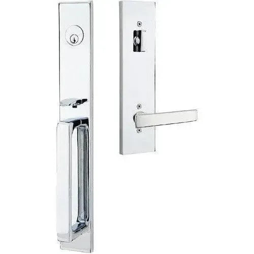 Emtek Lausanne Tubular Entrance Handleset with Geneva Lever in Polished Chrome finish