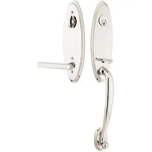 Emtek Marietta Tubular Entrance Handleset With Freestone Lever in